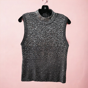 Tanjay Petites Silver Sleeveless Sparkly Top